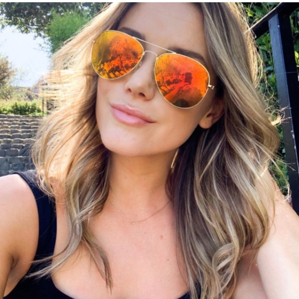 DIFF Gold Aviator Sunglasses with Orange Lenses